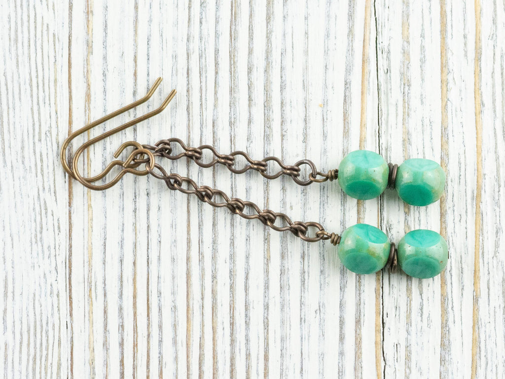 Aqua Blue Glass & Brass Earrings • Earthy Boho Jewelry • Nature-Inspired Handmade Earrings • Jewelry Gift • Nickel-free • Lead-free