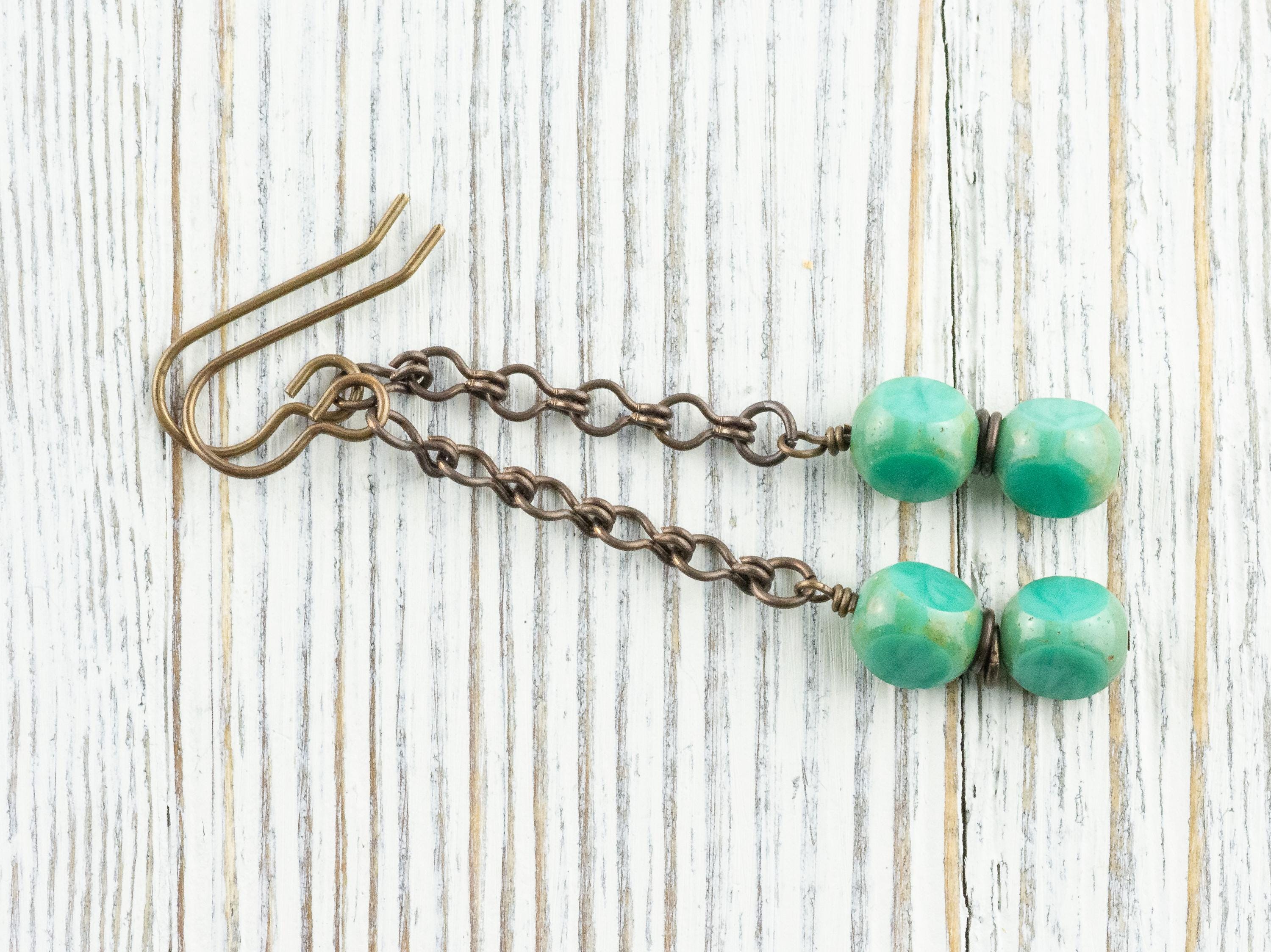 Aqua Blue Glass & Brass Earrings • Earthy Boho Jewelry • Nature-Inspired Handmade Earrings • Jewelry Gift • Nickel-free • Lead-free