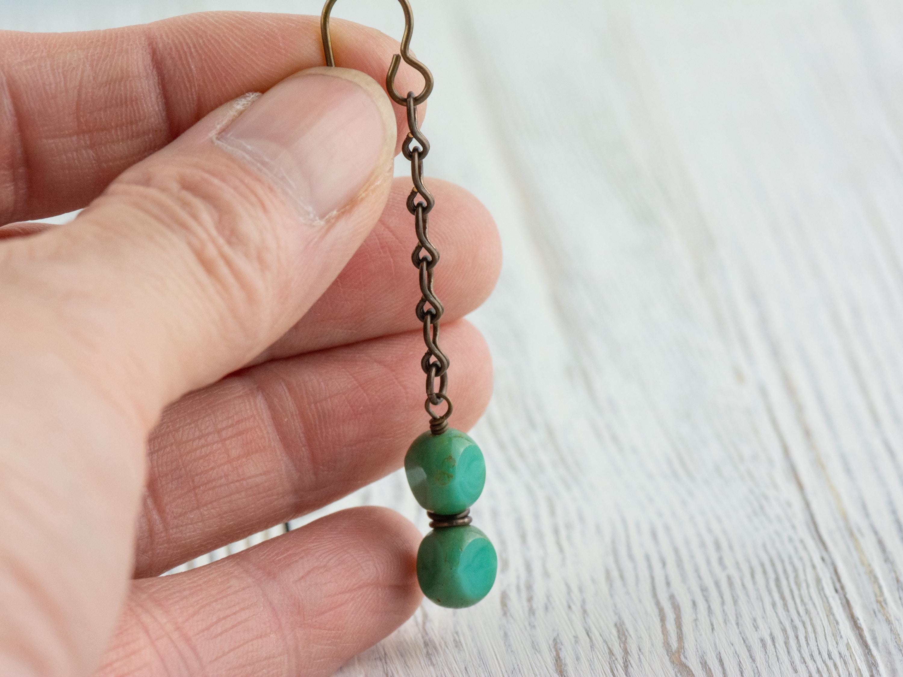 Aqua Blue Glass & Brass Earrings • Earthy Boho Jewelry • Nature-Inspired Handmade Earrings • Jewelry Gift • Nickel-free • Lead-free