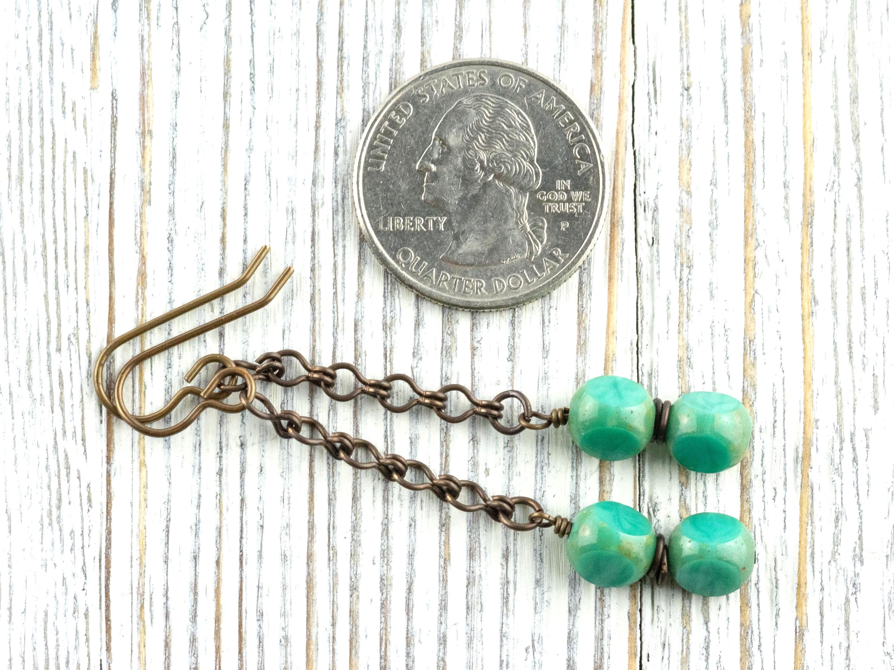 Aqua Blue Glass & Brass Earrings • Earthy Boho Jewelry • Nature-Inspired Handmade Earrings • Jewelry Gift • Nickel-free • Lead-free