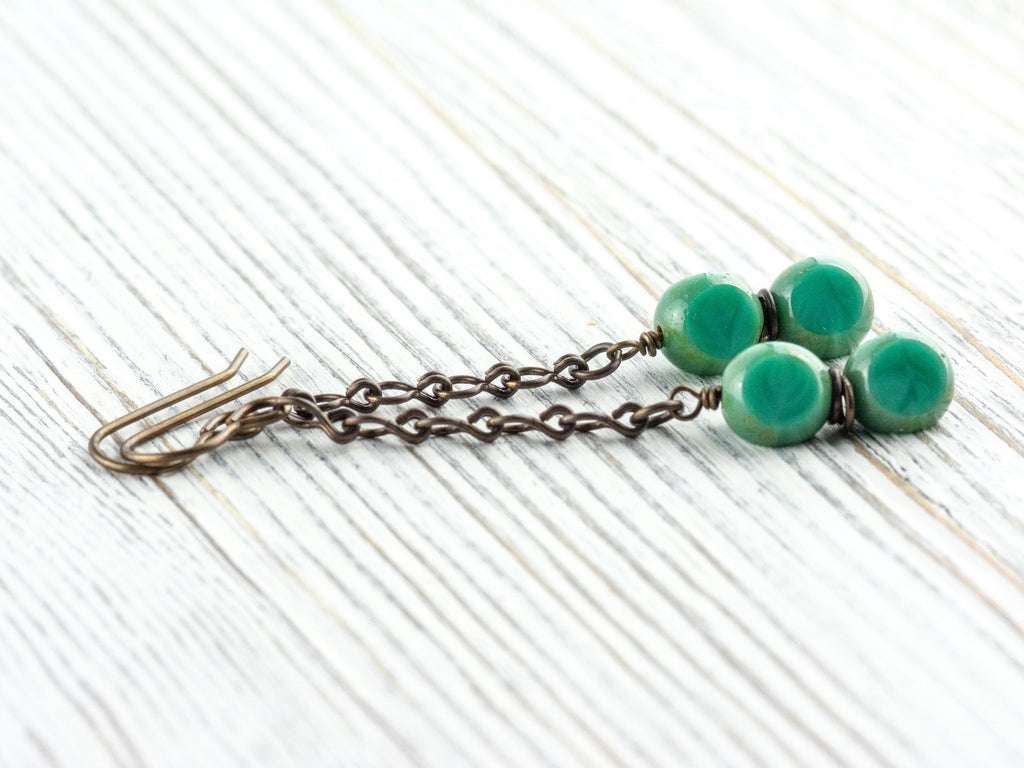 Aqua Blue Glass & Brass Earrings • Earthy Boho Jewelry • Nature-Inspired Handmade Earrings • Jewelry Gift • Nickel-free • Lead-free