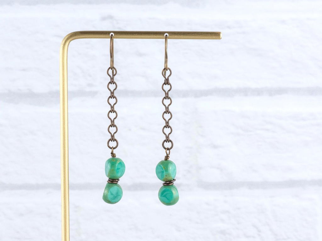 Aqua Blue Glass & Brass Earrings • Earthy Boho Jewelry • Nature-Inspired Handmade Earrings • Jewelry Gift • Nickel-free • Lead-free