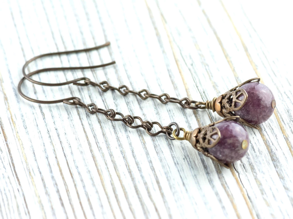 Purple Stone & Brass Earrings • Earthy Boho Jewelry • Nature-Inspired Handmade Earrings • Jewelry Gift • Nickel-free • Lead-free