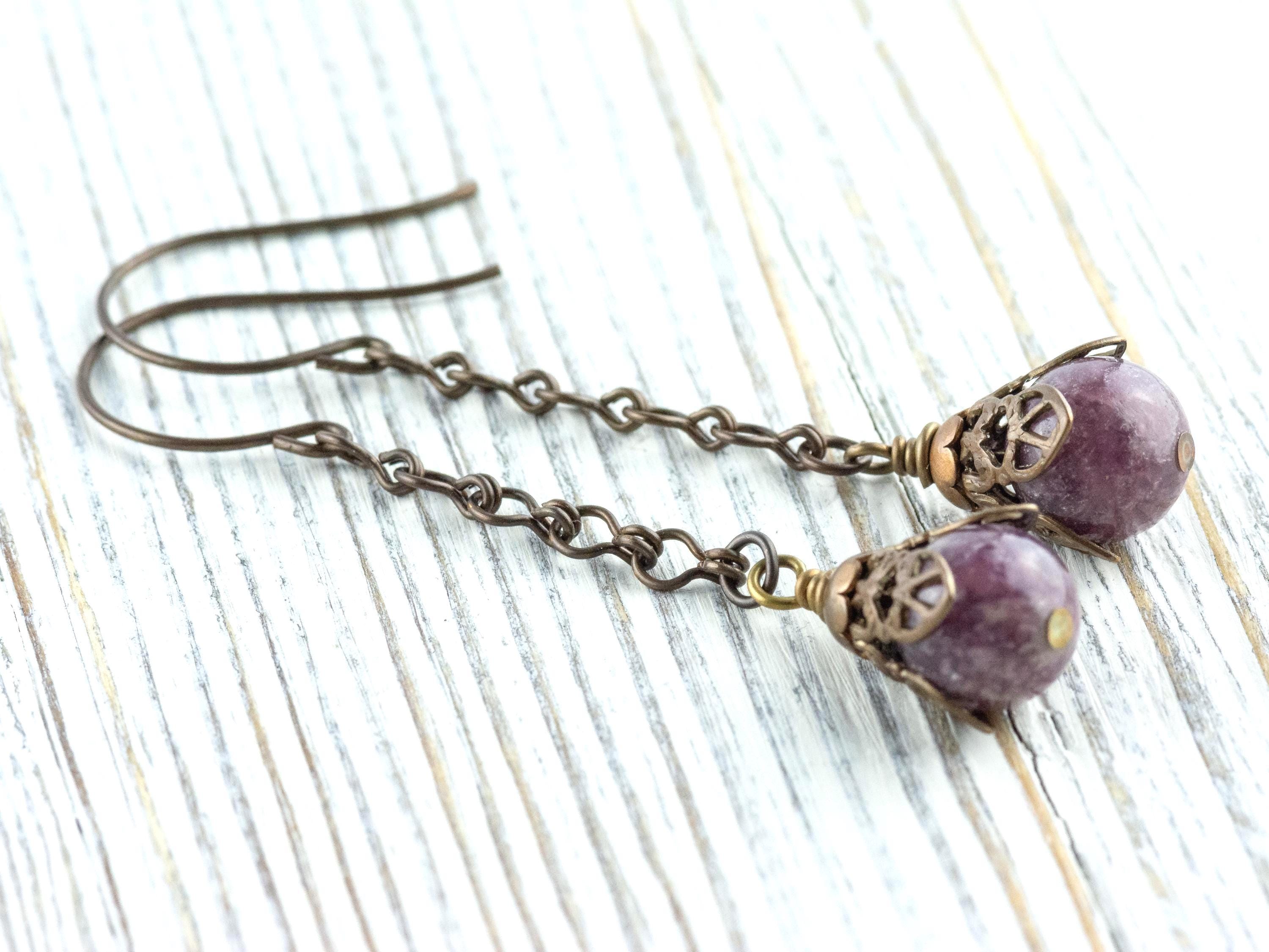 Purple Stone & Brass Earrings • Earthy Boho Jewelry • Nature-Inspired Handmade Earrings • Jewelry Gift • Nickel-free • Lead-free