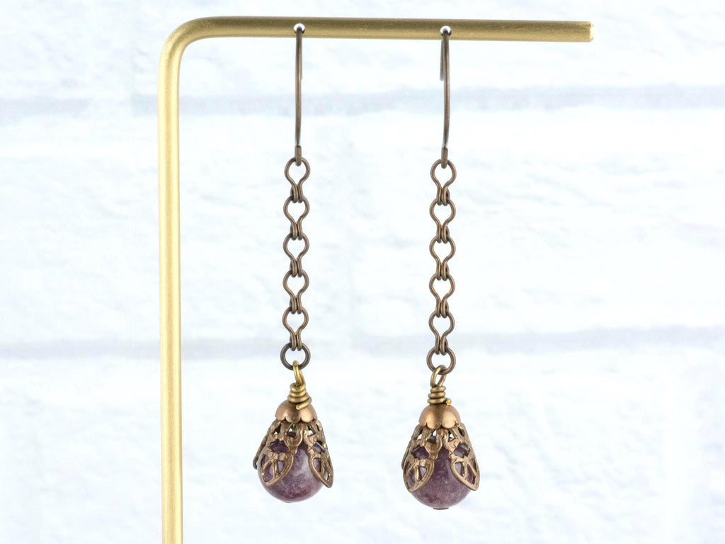 Purple Stone & Brass Earrings • Earthy Boho Jewelry • Nature-Inspired Handmade Earrings • Jewelry Gift • Nickel-free • Lead-free