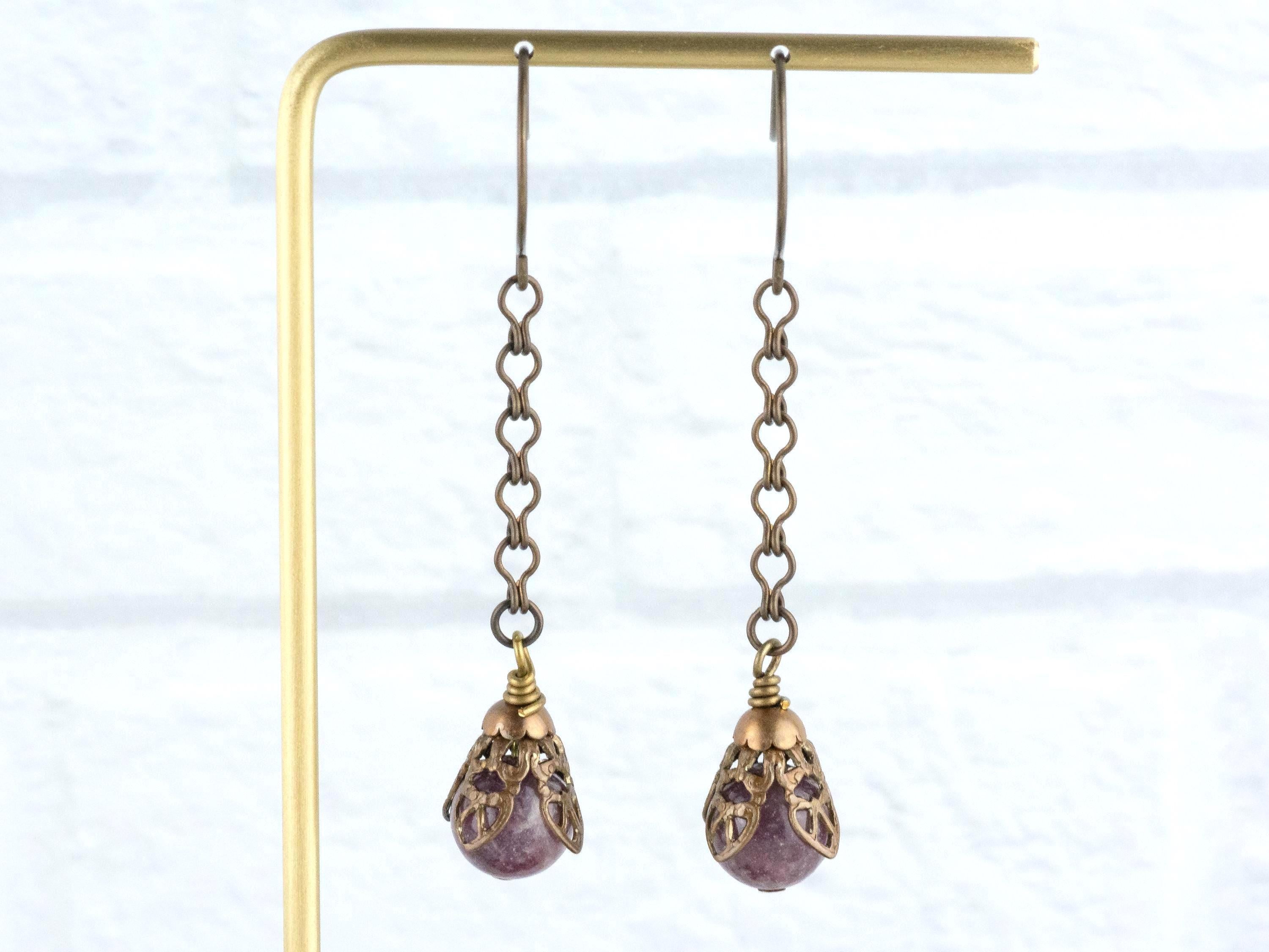 Purple Stone & Brass Earrings • Earthy Boho Jewelry • Nature-Inspired Handmade Earrings • Jewelry Gift • Nickel-free • Lead-free