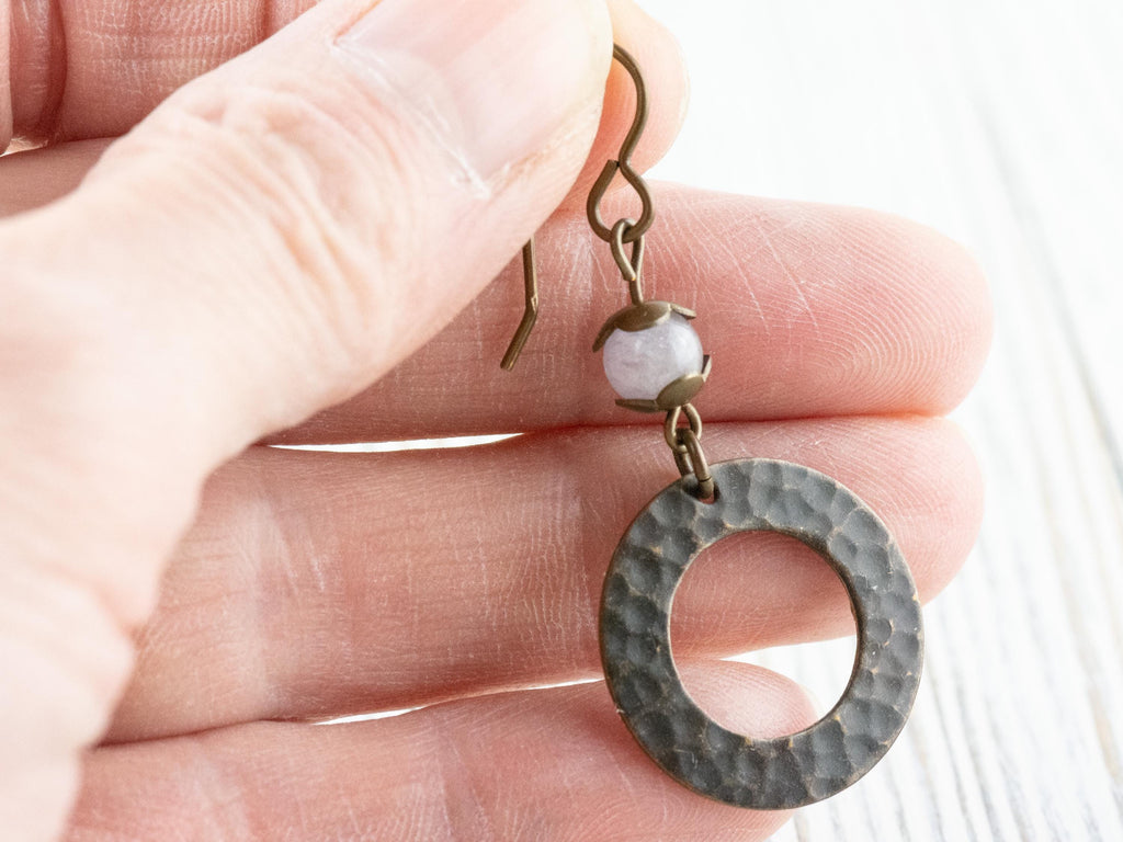 Cape Amethyst Brass Hoop Earrings • Earthy Purple Boho Jewelry • Nature-Inspired Handmade Earrings • Jewelry Gift • Nickel-free • Lead-free