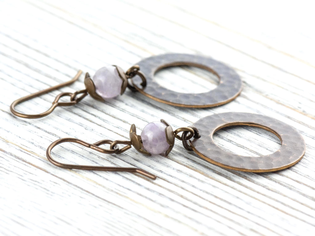 Cape Amethyst Brass Hoop Earrings • Earthy Purple Boho Jewelry • Nature-Inspired Handmade Earrings • Jewelry Gift • Nickel-free • Lead-free