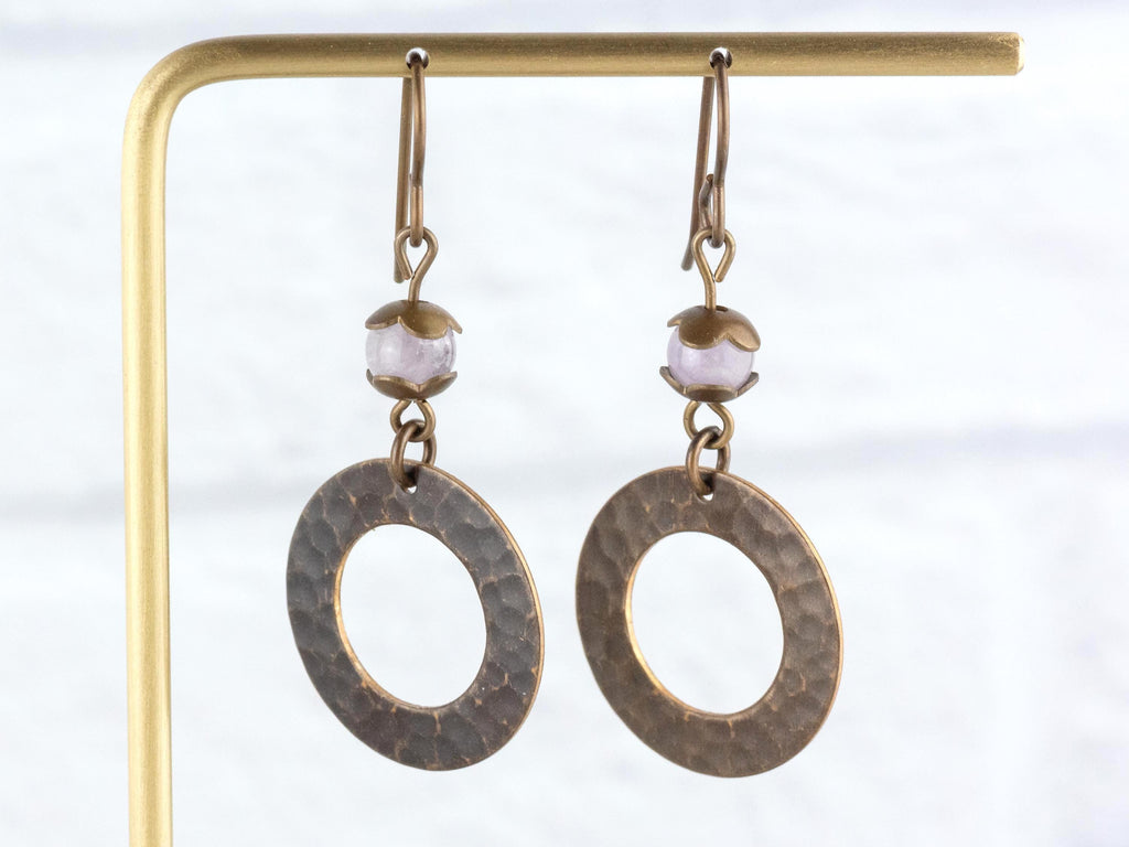 Cape Amethyst Brass Hoop Earrings • Earthy Purple Boho Jewelry • Nature-Inspired Handmade Earrings • Jewelry Gift • Nickel-free • Lead-free