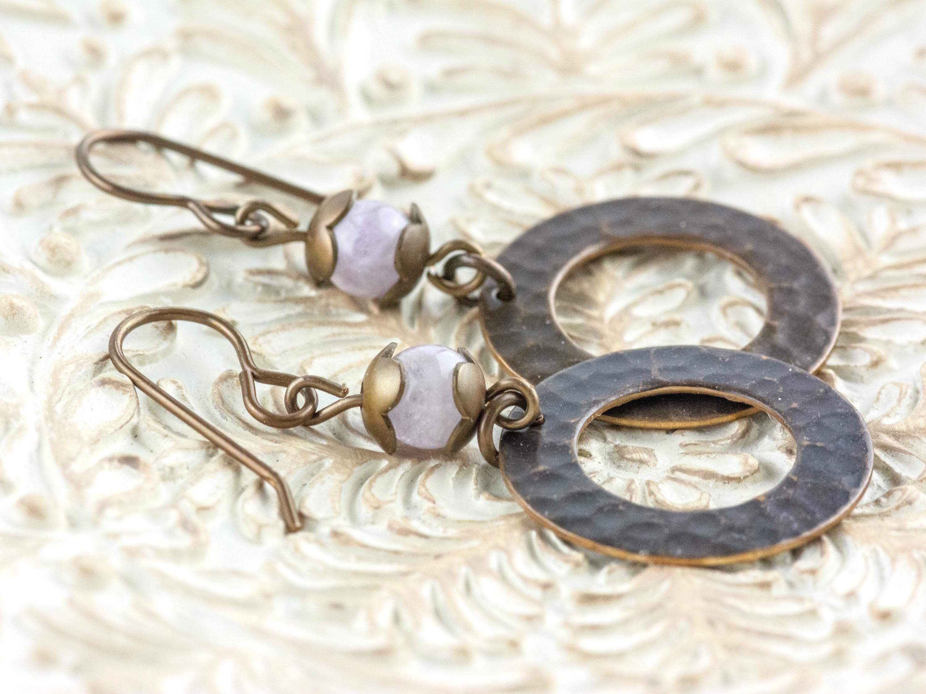 Cape Amethyst Brass Hoop Earrings • Earthy Purple Boho Jewelry • Nature-Inspired Handmade Earrings • Jewelry Gift • Nickel-free • Lead-free