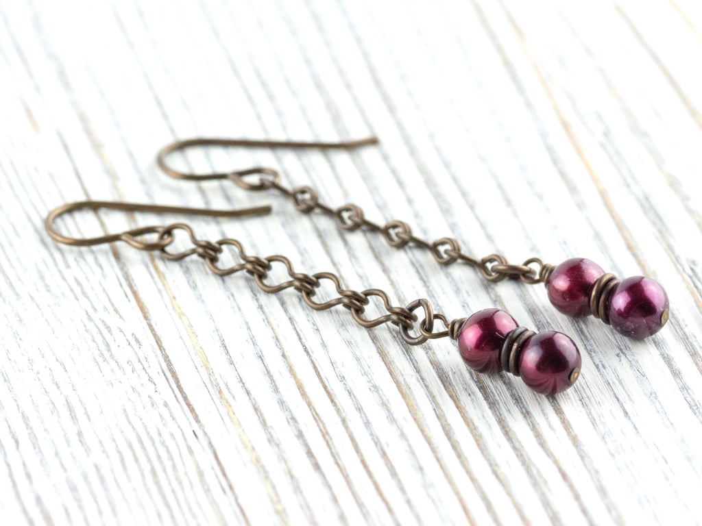 Cranberry Pearl & Brass Earrings • Earthy Boho Jewelry • Nature-Inspired Handmade Earrings • Jewelry Gift • Nickel-free • Lead-free
