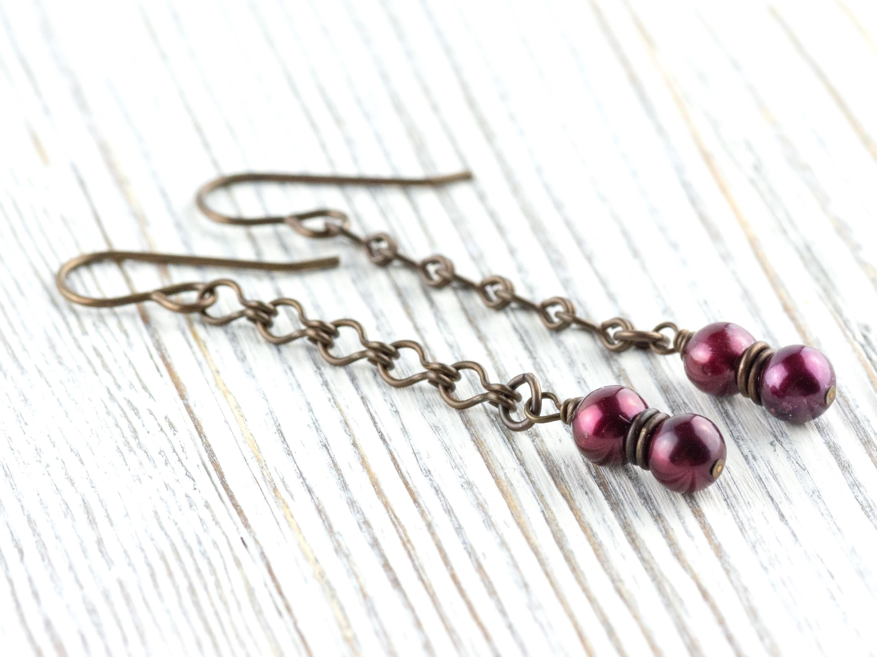 Cranberry Pearl & Brass Earrings • Earthy Boho Jewelry • Nature-Inspired Handmade Earrings • Jewelry Gift • Nickel-free • Lead-free