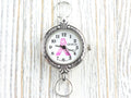Pink Ribbon Silvertone Fancy Round Watch Face • White Dial • DIY Beading Watch • Jewelry Making • Analog • Loops and Battery Included