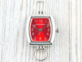 Red Dial Silvertone Square Rectangle Watch Face • DIY Beading Watch • Jewelry Making • Analog • Loops and Battery Included