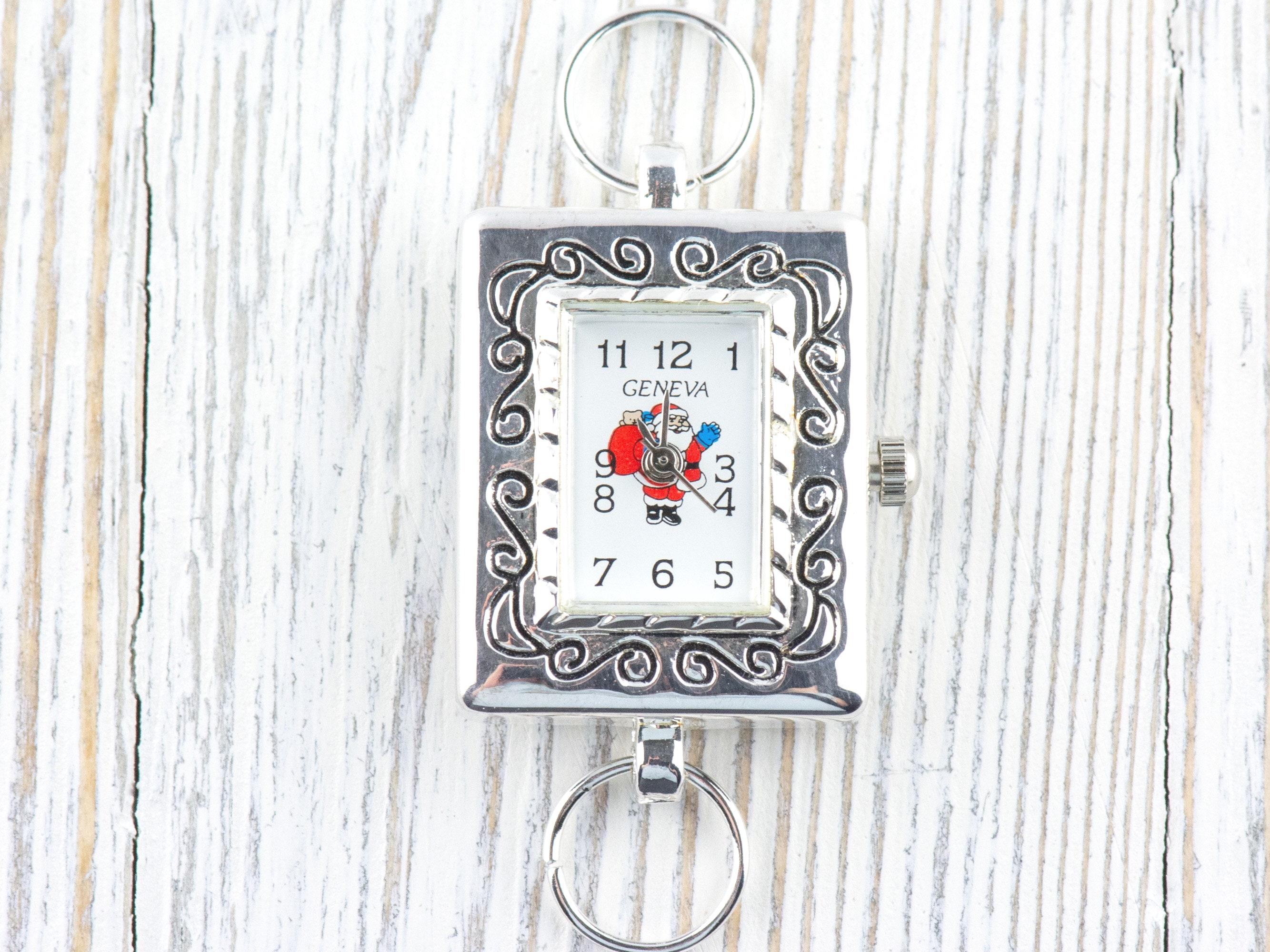 Santa Claus Watch Face | Square Watch Face | Holiday Watch Face | Wrist Watch Face | Beading Watch Face | Women's Silver Watch Face