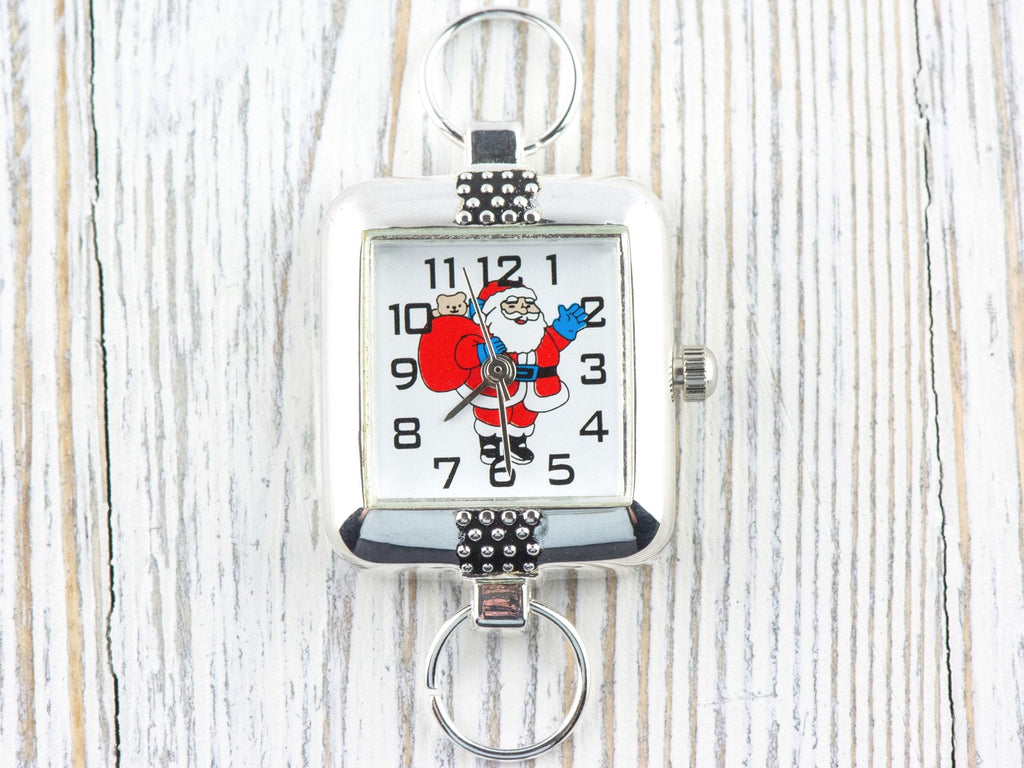 Santa Claus Watch Face, Square White Face, Festive Holiday Jewelry