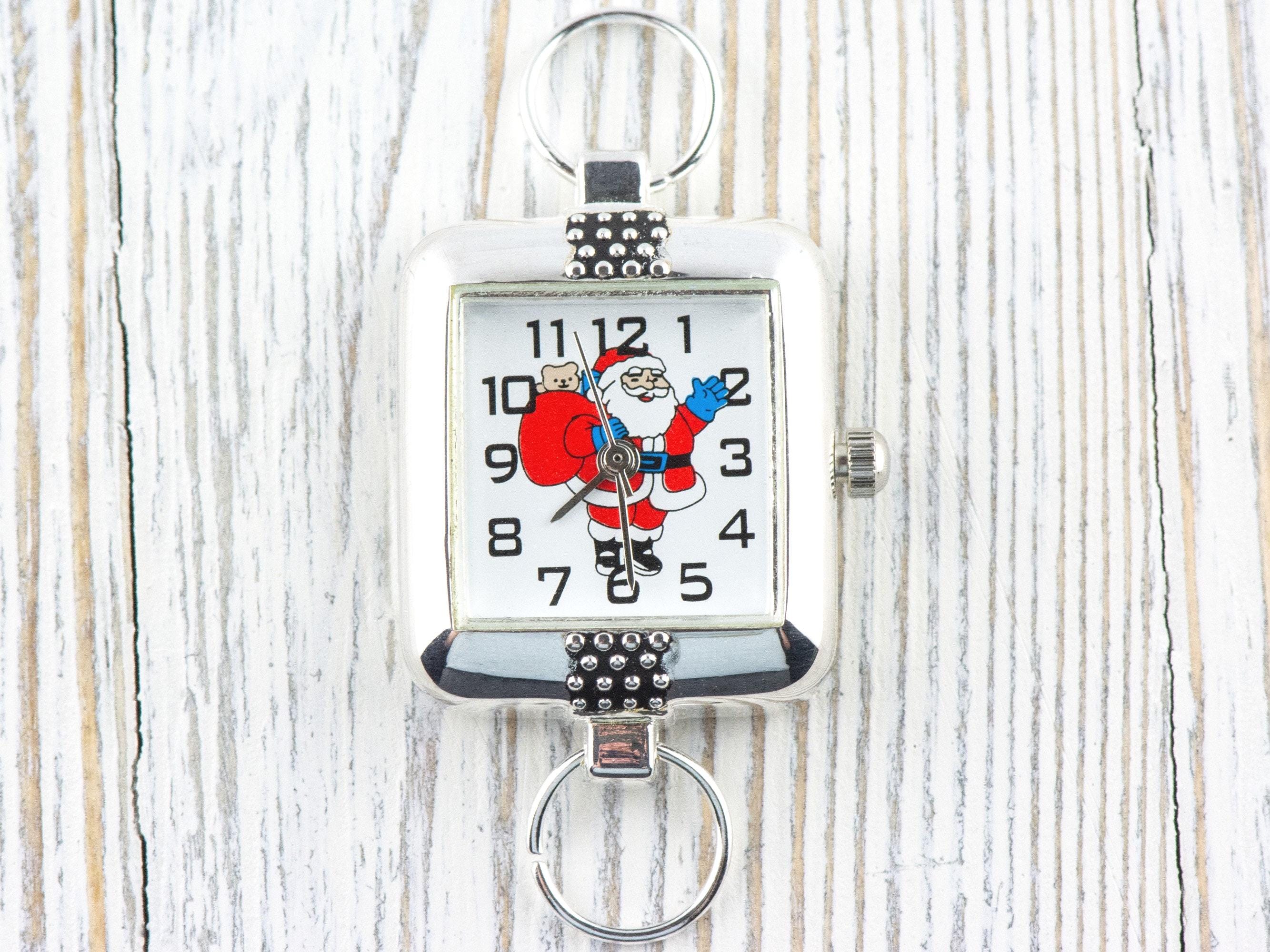 Santa Claus Watch Face, Square White Face, Festive Holiday Jewelry
