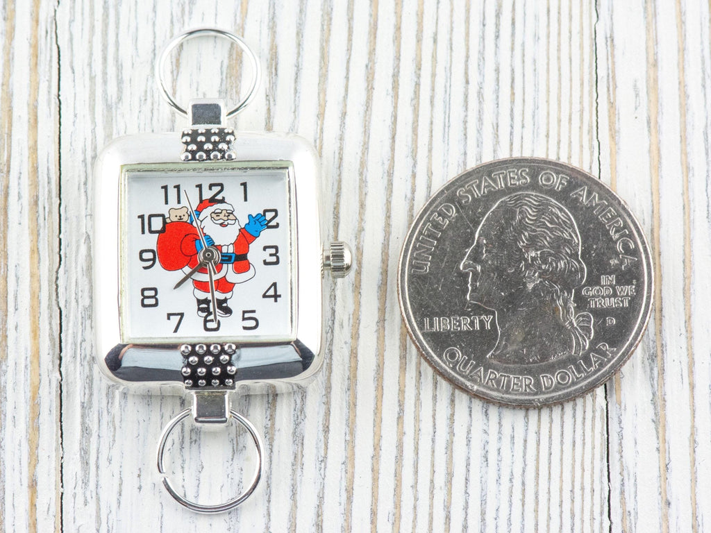 Santa Claus Watch Face, Square White Face, Festive Holiday Jewelry