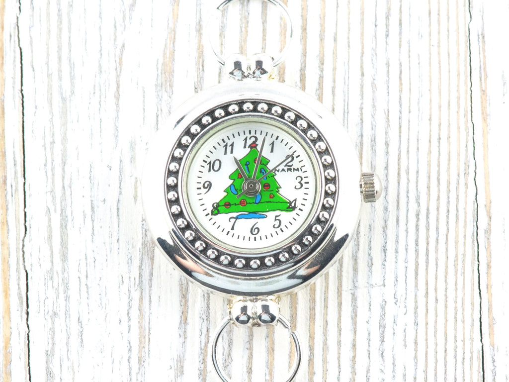 Christmas Tree Watch Face, Round White Watch Face, Christmas Watch, Festive Holiday Jewelry