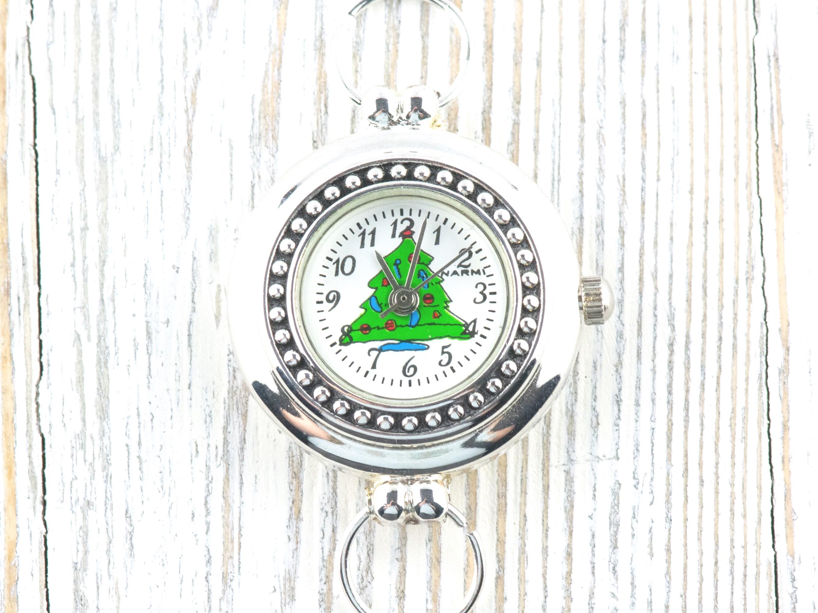 Christmas Tree Watch Face, Round White Watch Face, Christmas Watch, Festive Holiday Jewelry