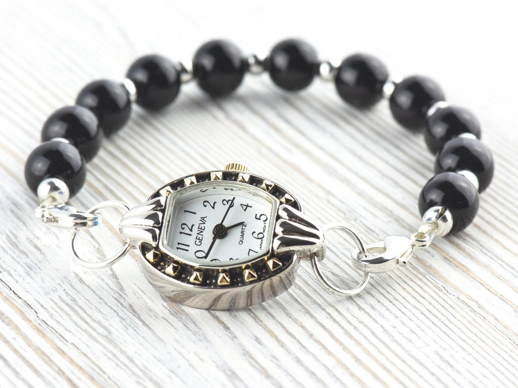 White Dial Two-Tone Square Watch Face • DIY Beading Watch • Jewelry Making • Analog • Loops and Battery Included