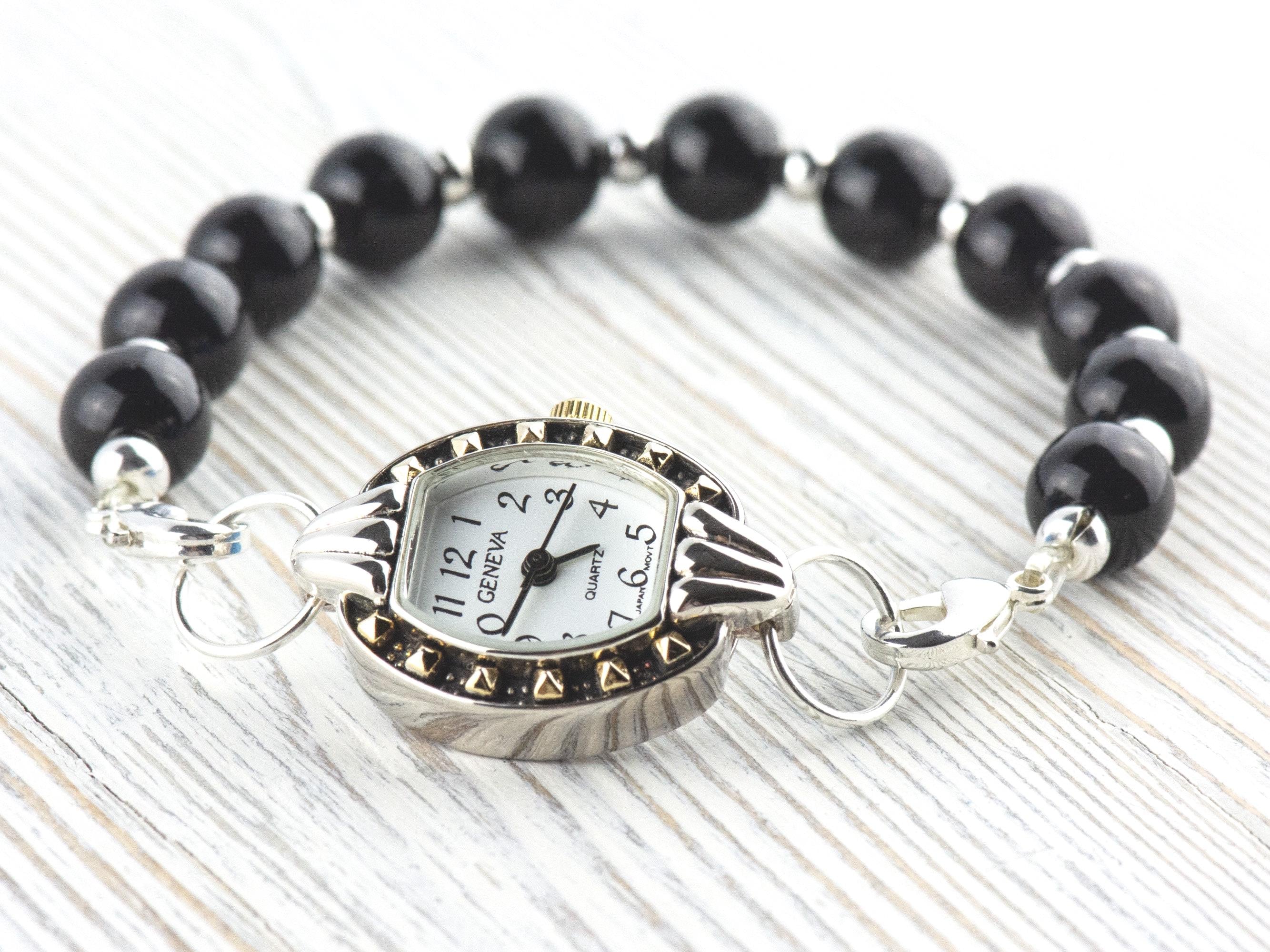 White Dial Two-Tone Square Watch Face • DIY Beading Watch • Jewelry Making • Analog • Loops and Battery Included