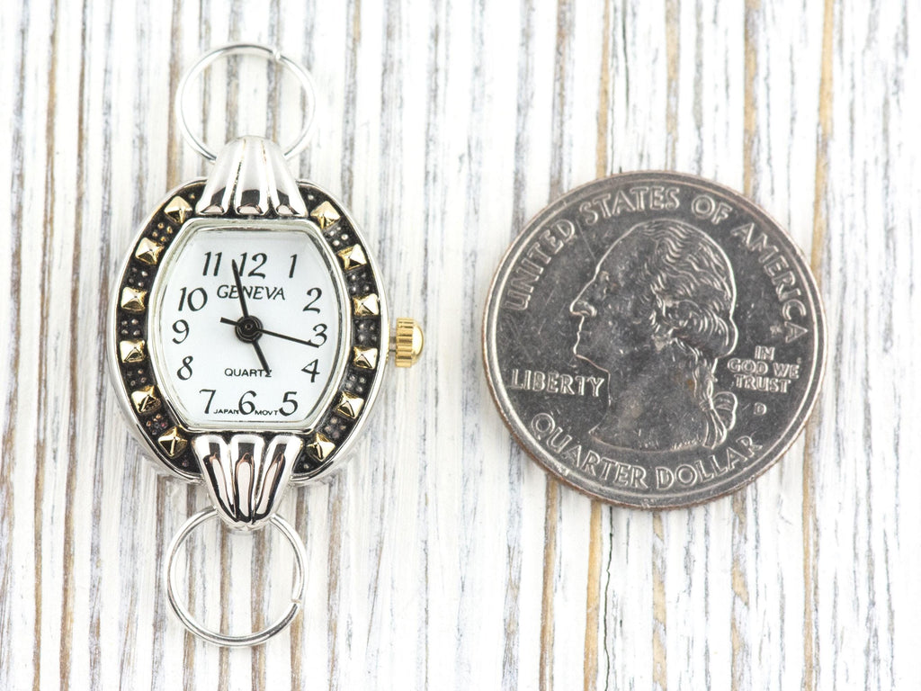 White Dial Two-Tone Square Watch Face • DIY Beading Watch • Jewelry Making • Analog • Loops and Battery Included