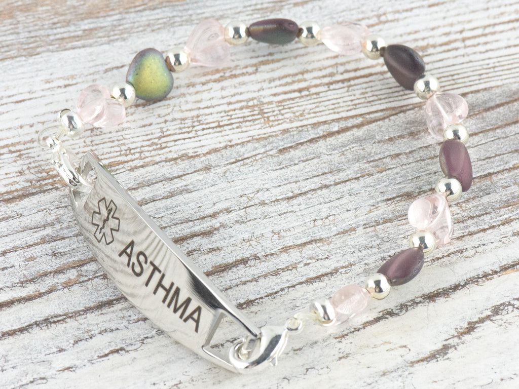 Purple Heart Mix Interchangeable Stretch Beaded Watch Band • Medical ID Bracelet • Single Strand • Handmade Jewelry