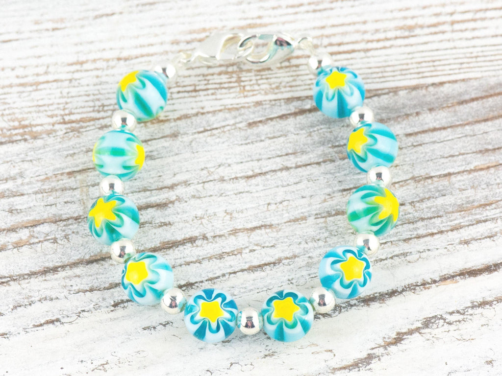 Yellow Starburst Glass Interchangeable Stretch Beaded Watch Band • Medical ID Bracelet • Single Strand • Handmade Jewelry
