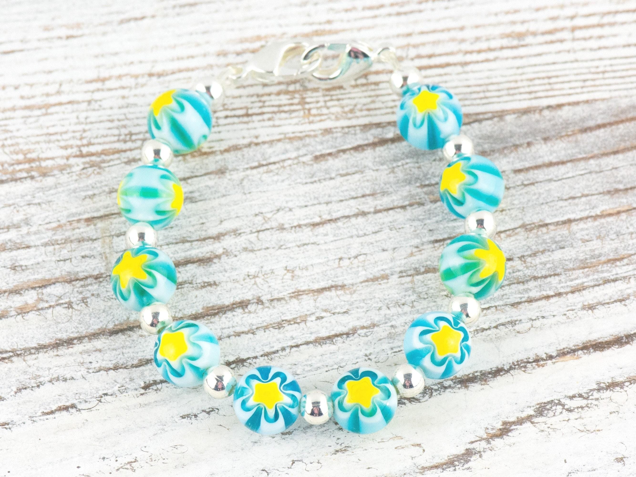 Yellow Starburst Glass Interchangeable Stretch Beaded Watch Band • Medical ID Bracelet • Single Strand • Handmade Jewelry
