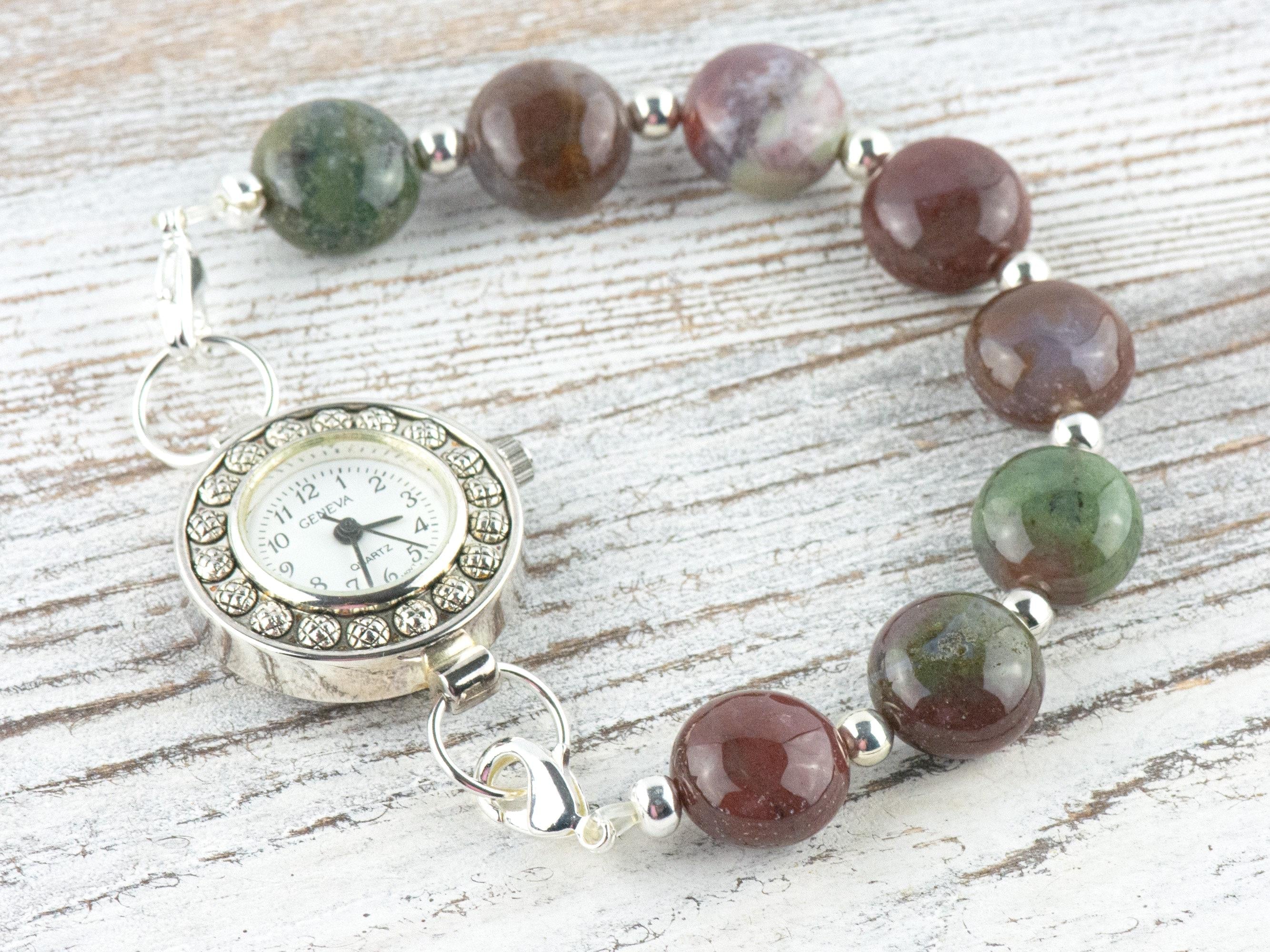 Fancy Jasper Puffs Interchangeable Stretch Beaded Watch Band • Medical ID Bracelet • Single Strand • Handmade Gemstone Jewelry