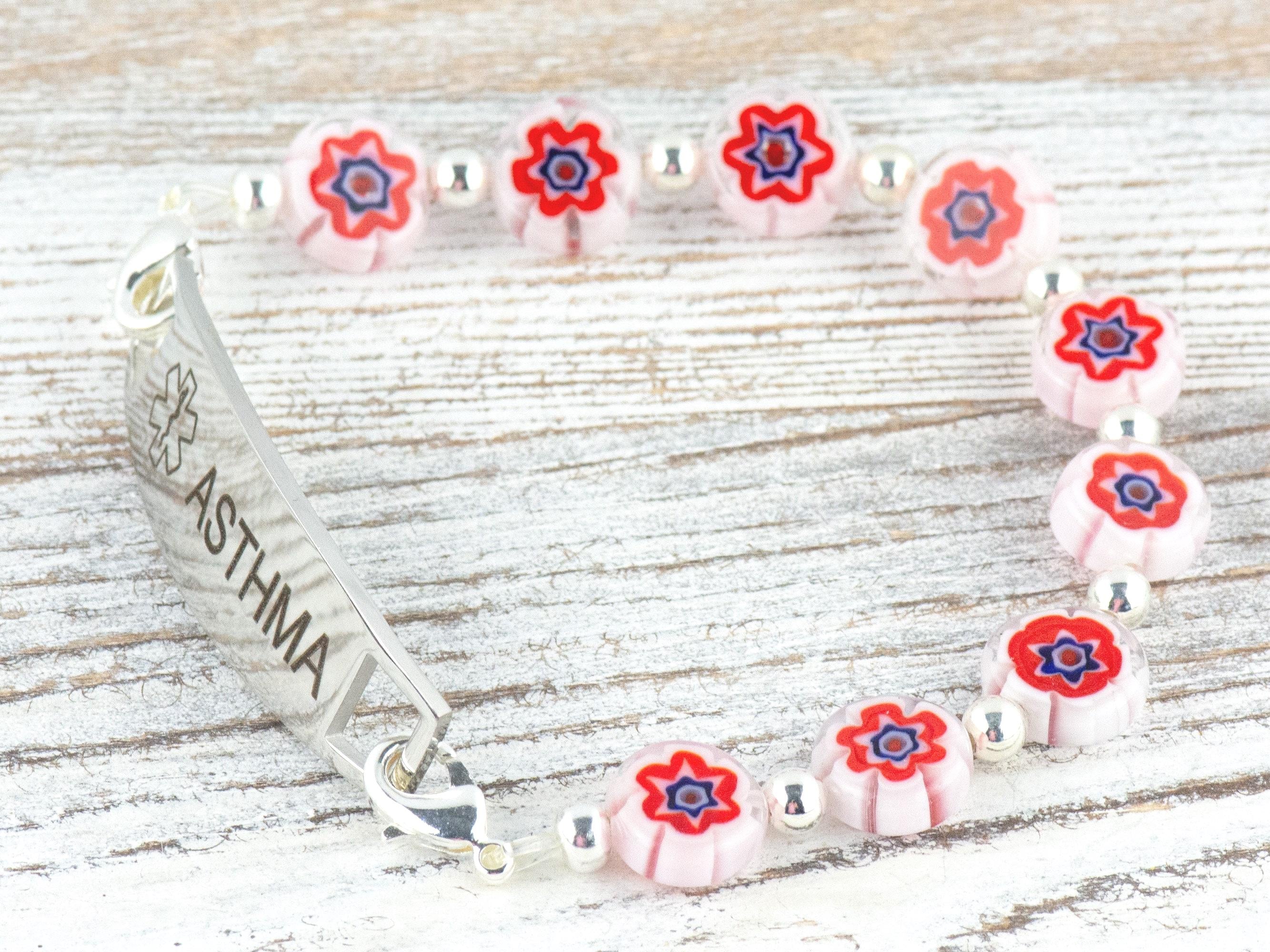 Red Burst Glass Coin Interchangeable Stretch Beaded Watch Band • Medical ID Bracelet • Single Strand • Handmade Jewelry