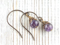 Amethyst Gemstone Brass Petal Earrings • Earthy Purple Boho Jewelry • Handmade Dangly Earrings • Jewelry Gift Idea • Nickel-free • Lead-free