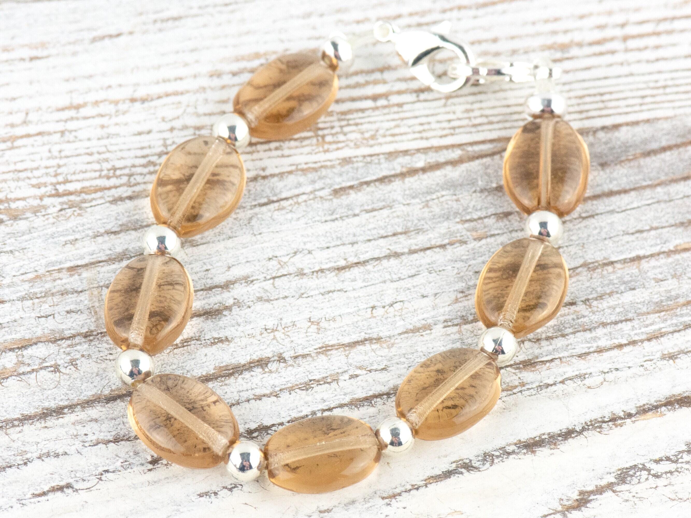 Topaz Glass Interchangeable Stretch Beaded Watch Band • Medical ID Bracelet • Single Strand • Handmade Jewelry