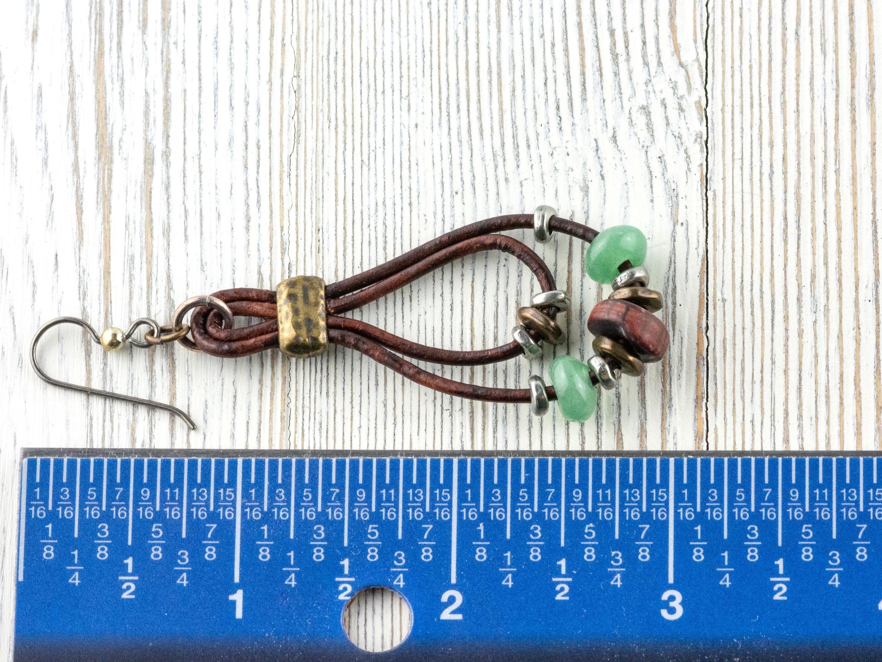 Leather Cord Gemstone Hoop Earrings • Nature-Themed Boho Jewelry • Lead-Free Pewter Earthy Drop Earrings • Unique Earrings • Handmade Gift