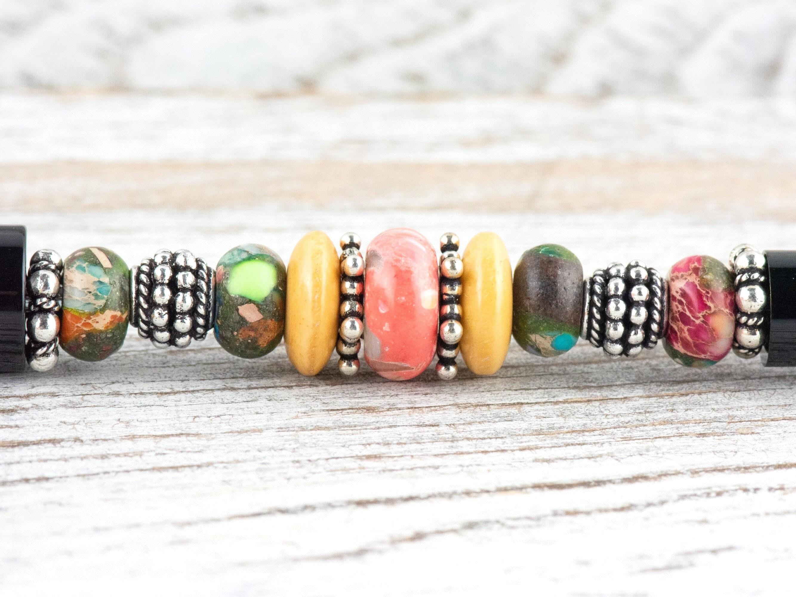 Moon Over Miami Beaded Black Stylus Pen • Lampwork Glass Beads • Metal Ballpoint