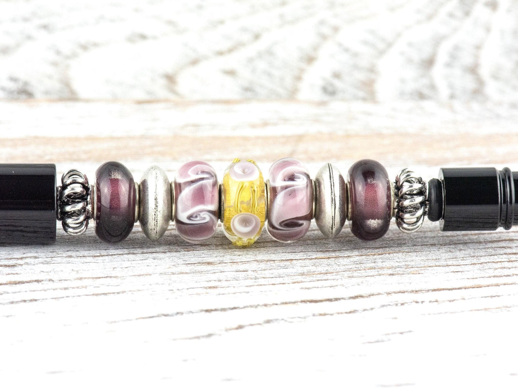 After the Rain Beaded Black Stylus Pen • Lampwork Glass Beads • Metal Ballpoint