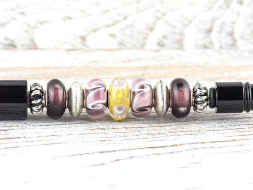 After the Rain Beaded Black Stylus Pen • Lampwork Glass Beads • Metal Ballpoint