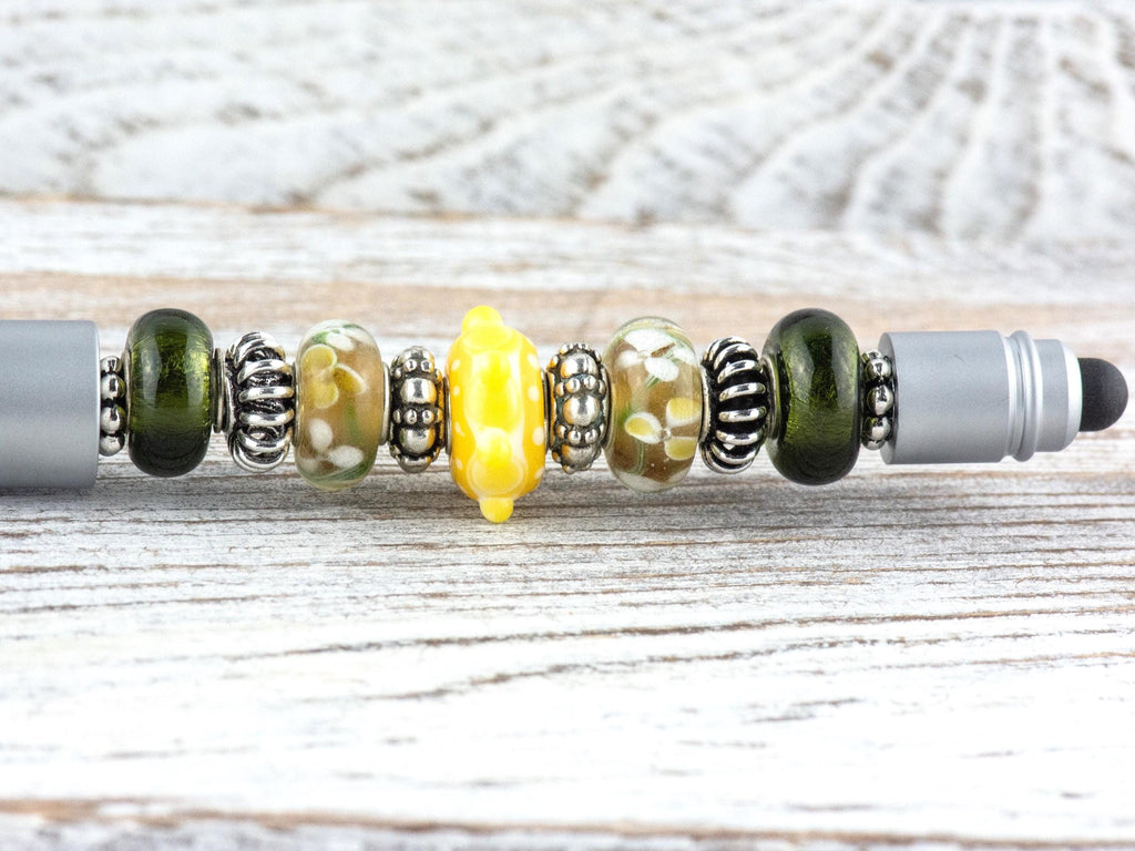 Spring in the City Beaded Silver Stylus Pen • Lampwork Glass Beads • Metal Ballpoint