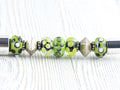 Green and Silver Beaded Metal Ballpoint Pen with Lampwork Glass Beads • Refillable