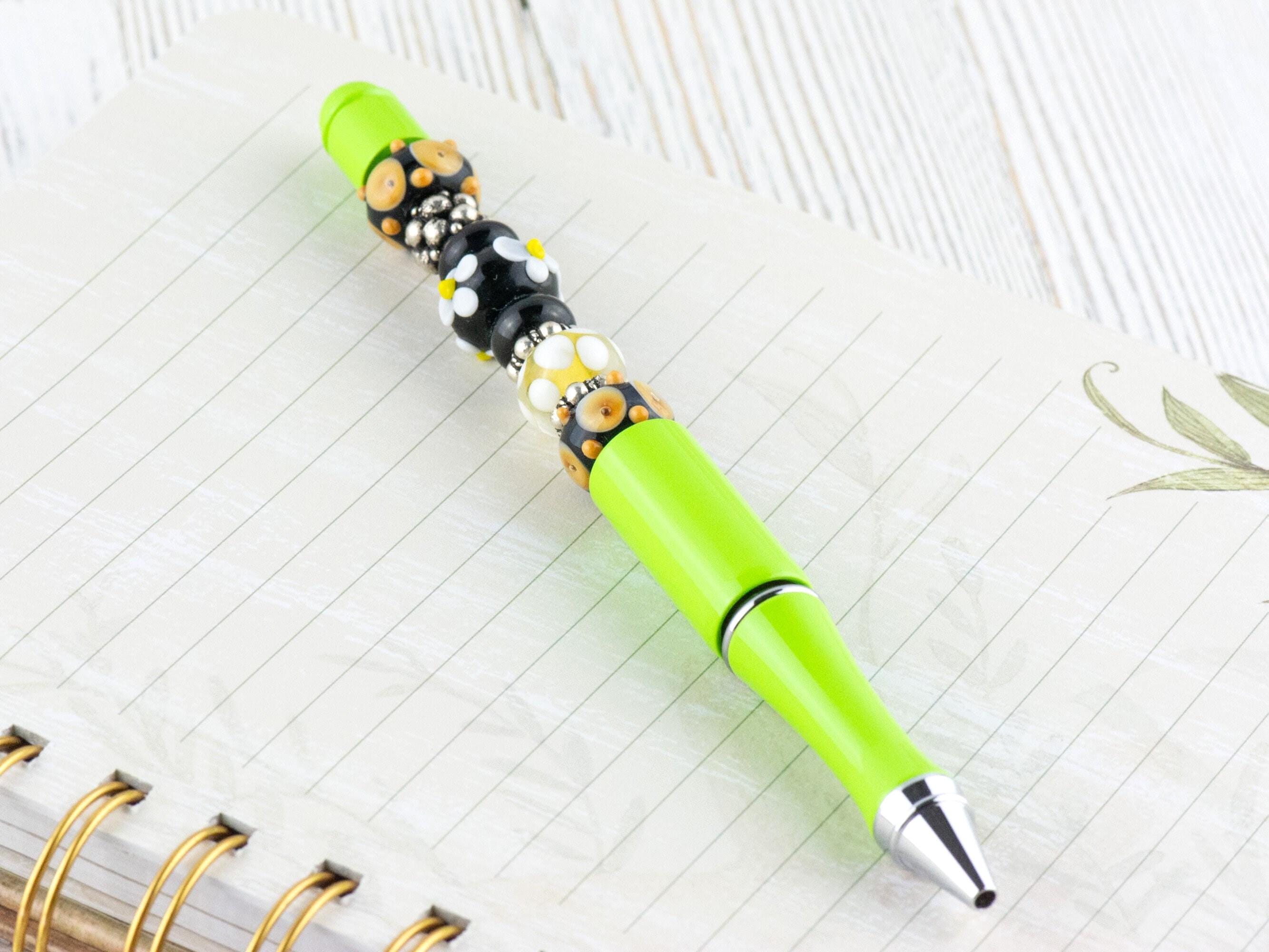 Desert Daisy Beaded Metal Ballpoint Pen with Lampwork Glass Beads • Refillable
