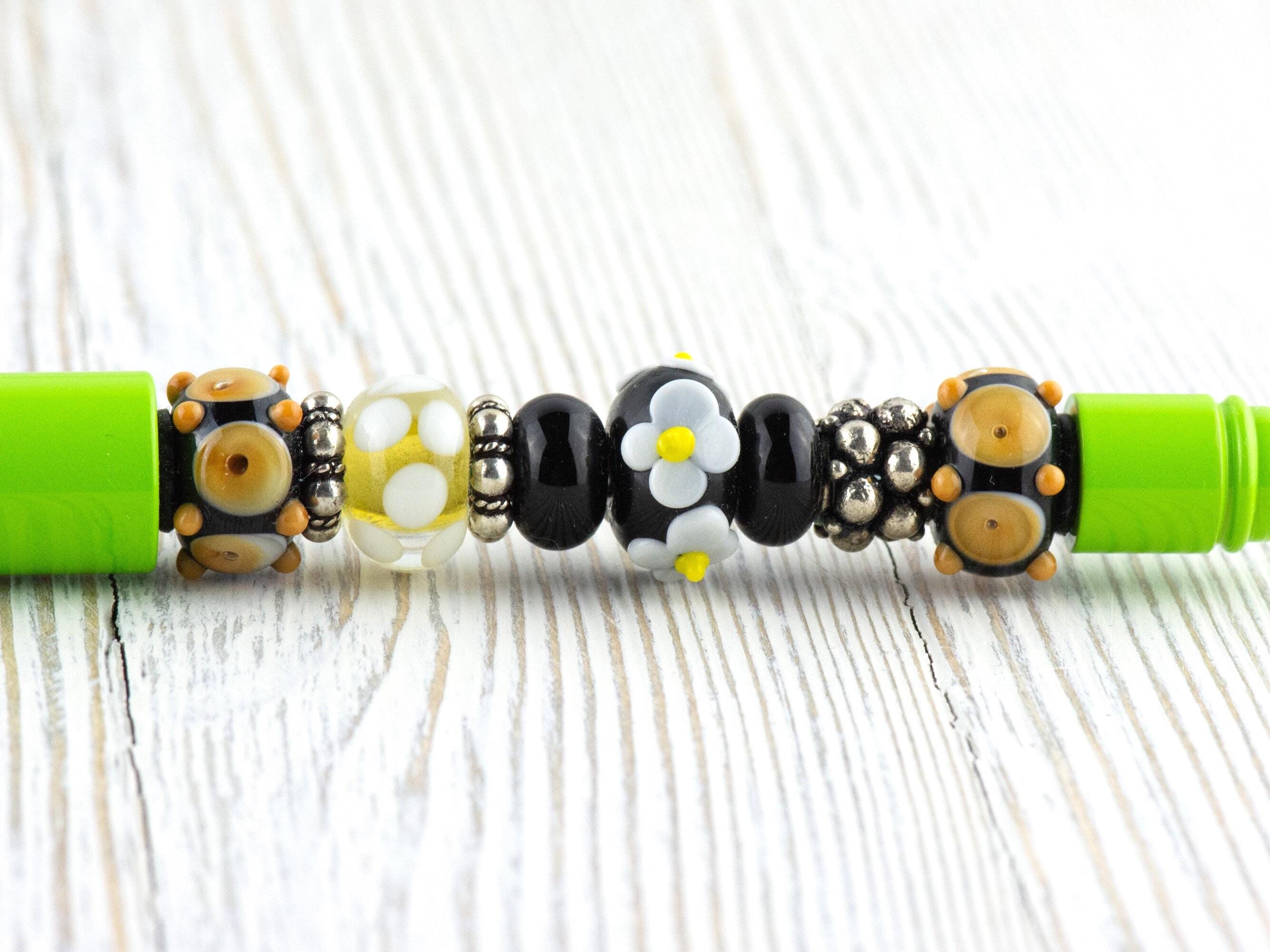 Desert Daisy Beaded Metal Ballpoint Pen with Lampwork Glass Beads • Refillable