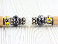 Black and Gold Beaded Metal Ballpoint Pen with Lampwork Glass Beads • Refillable