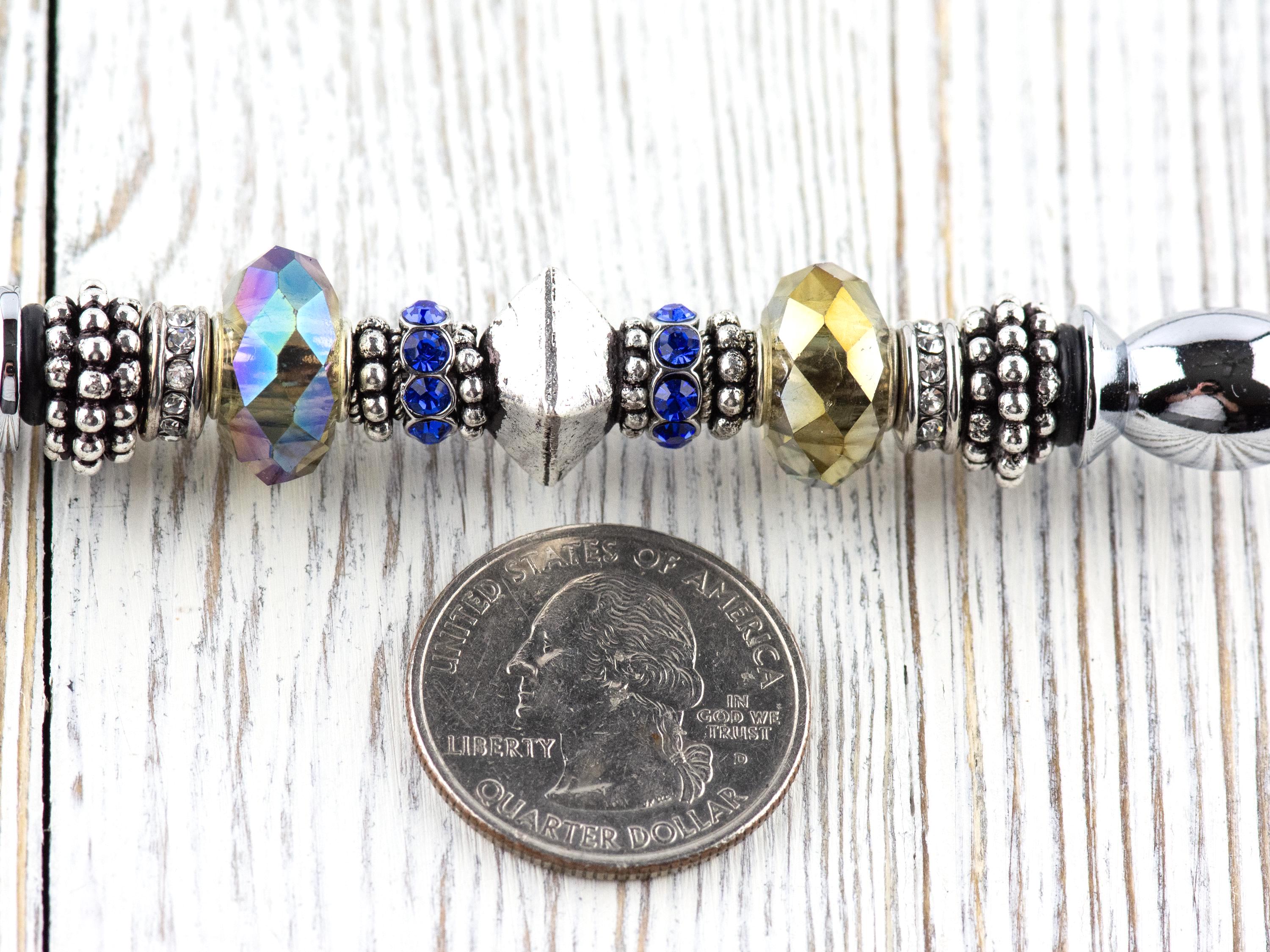 Blue Shale Glass Beaded Silver Letter Opener • Paper Knife • Desk Accessory
