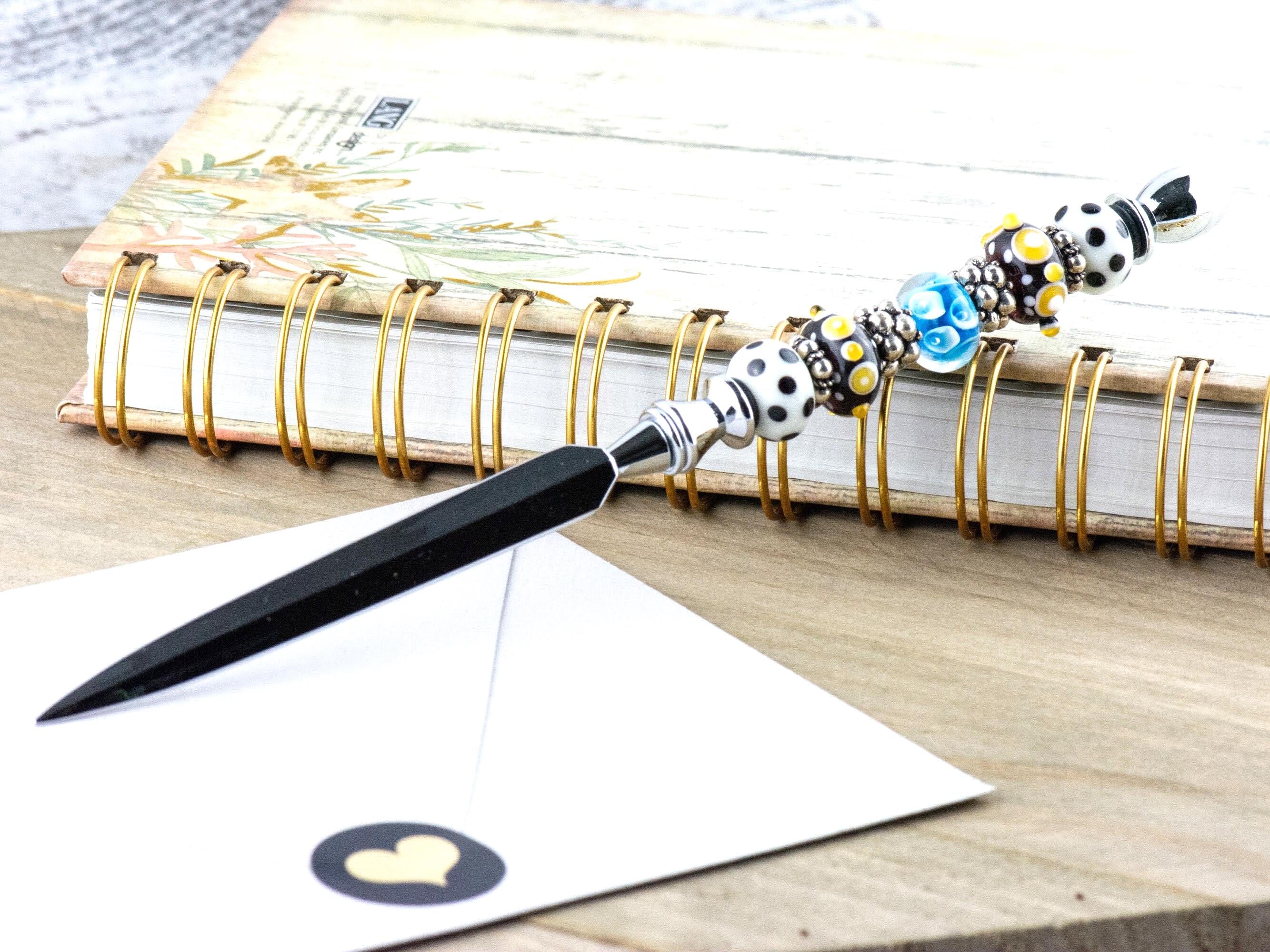 Sierra Sky Glass Beaded Silver Letter Opener • Paper Knife • Desk Accessory