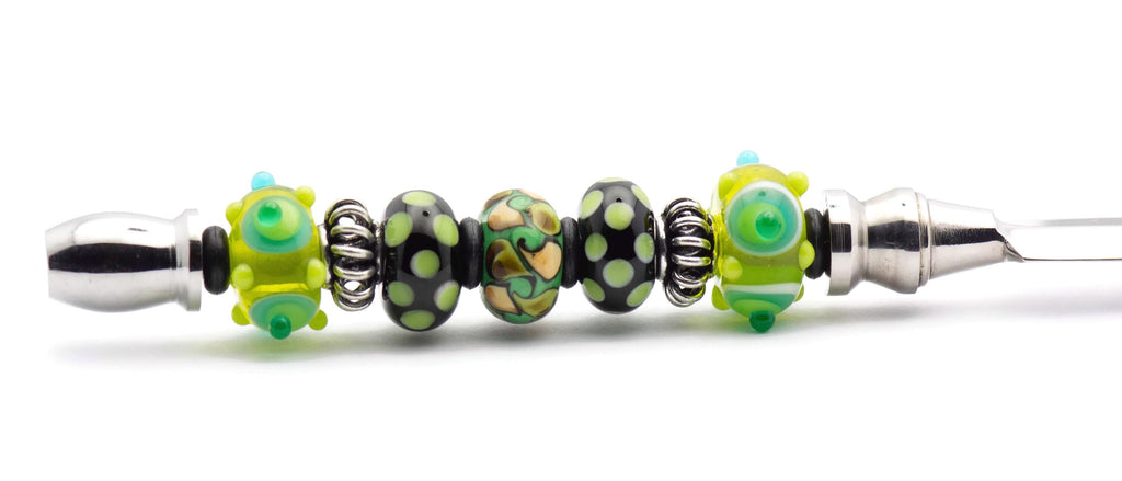 Green Dotted Glass Beaded Silver Letter Opener • Paper Knife • Desk Accessory