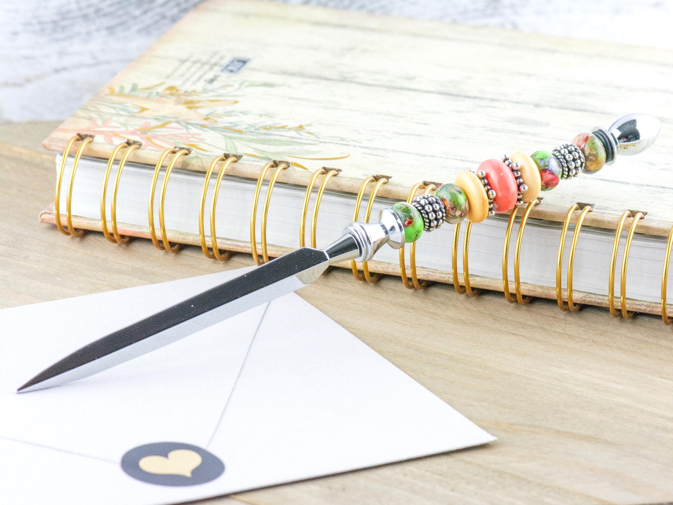 Moon Over Miami Glass Beaded Silver Letter Opener • Paper Knife • Desk Accessory