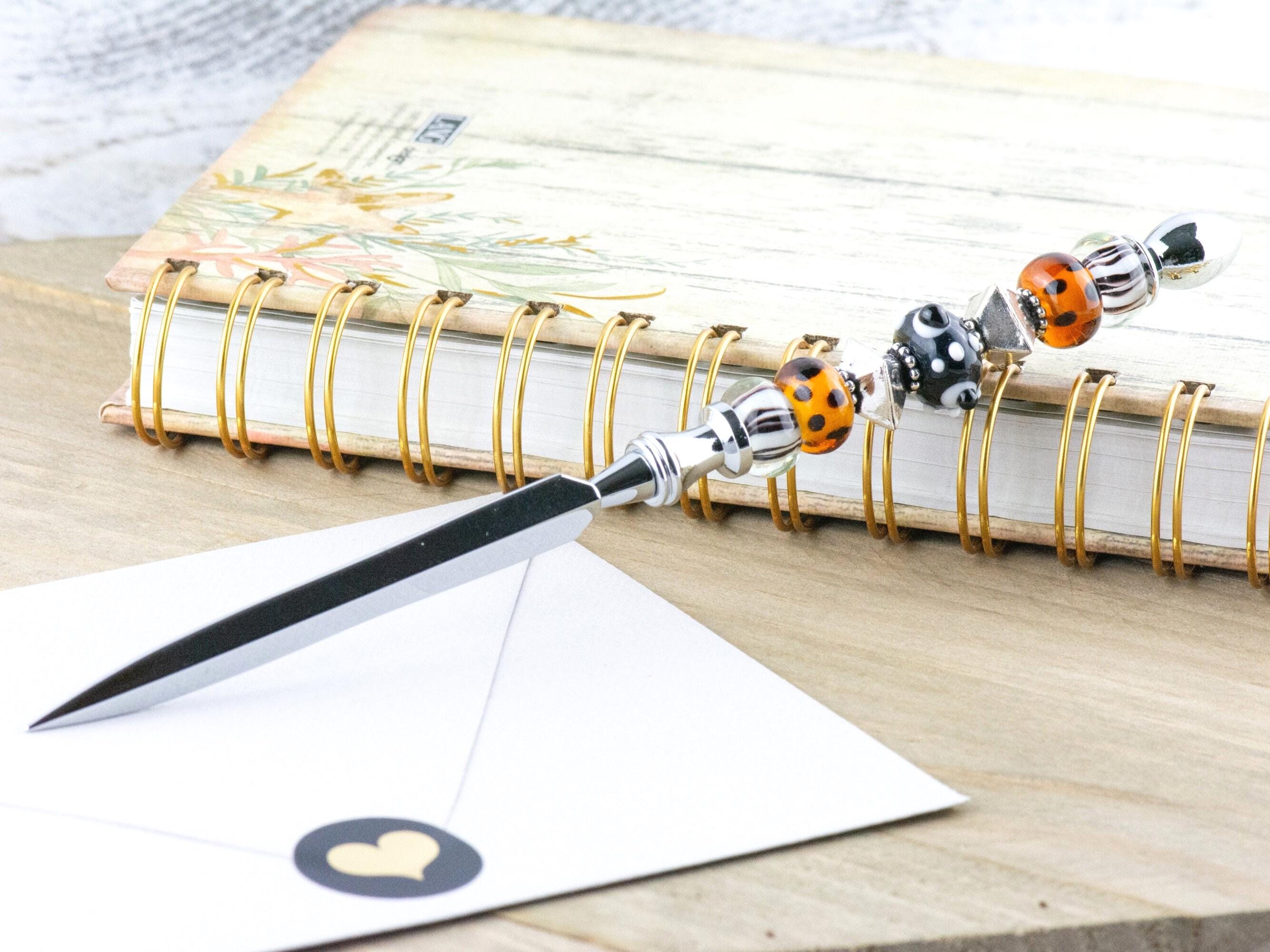 Animal Print Glass Beaded Silver Letter Opener • Paper Knife • Desk Accessory