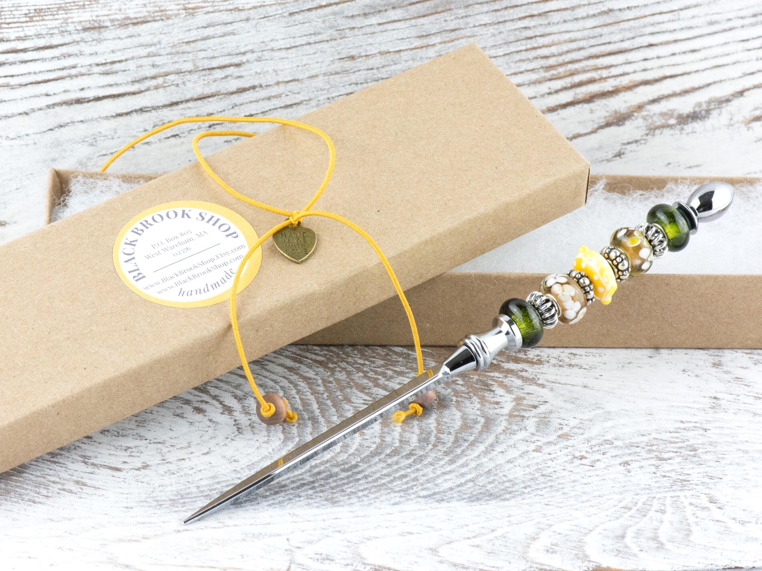 Spring in the City Glass Beaded Silver Letter Opener • Paper Knife • Desk Accessory