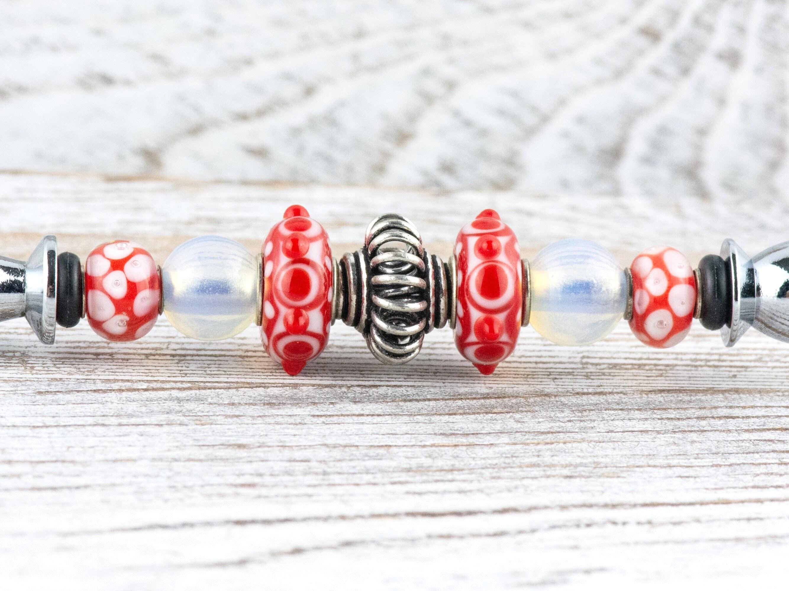 Picnic in the Park Glass Beaded Silver Letter Opener • Paper Knife • Desk Accessory